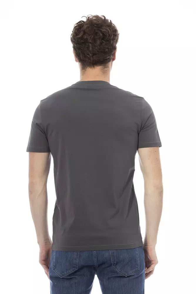 Chic Grey Baumwoll -T -Shirt mit einzigartigem vorderen Druck