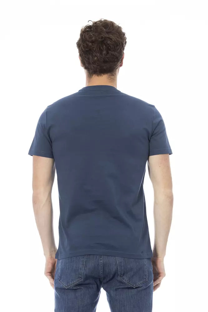 Elegantes blaues Baumwoll -Kurzarm -T -Shirt