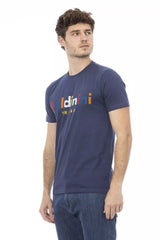 Elegante camiseta de algodón azul con elegante estampado delantero