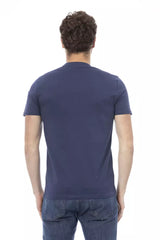 Elegante camiseta de algodón azul con elegante estampado delantero