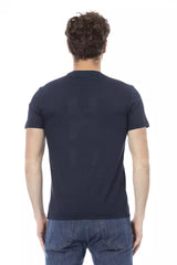 Elegante camiseta de algodón azul con estampado delantero