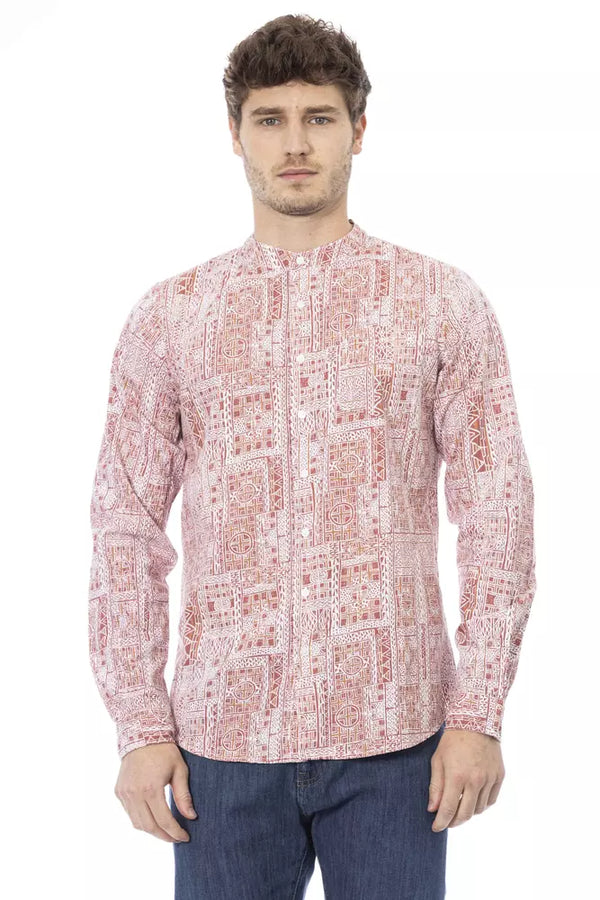 Elegante camisa de cuello carmesí Mandarin