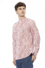 Elegante camisa de cuello carmesí Mandarin