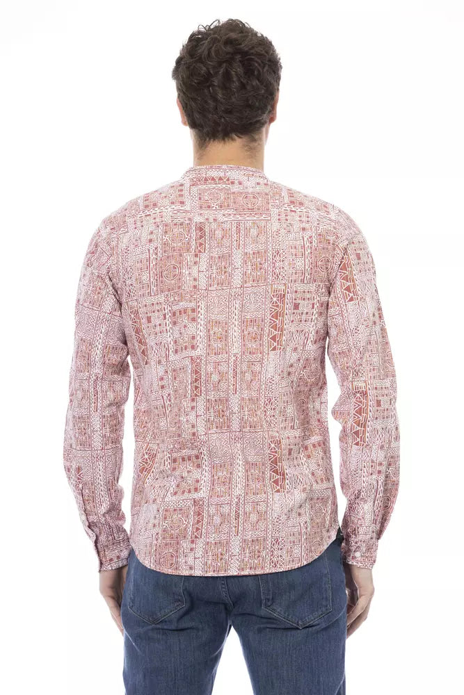 Elegante camisa de cuello carmesí Mandarin