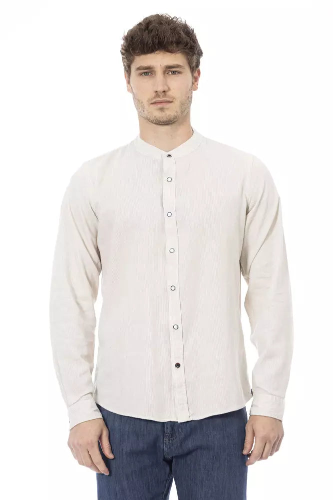 Camisa blanca de cuello de mandarín elegante para hombres