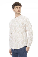 Camisa de algodón de cuello mandarín de beige elegante