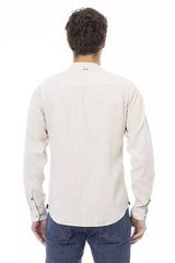 Camisa blanca de cuello de mandarín elegante para hombres