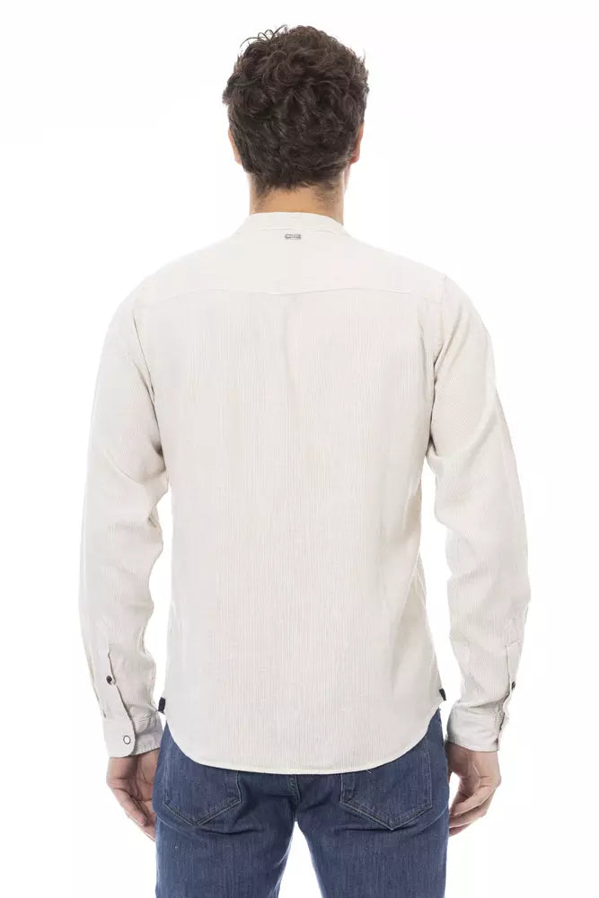 Camisa blanca de cuello de mandarín elegante para hombres