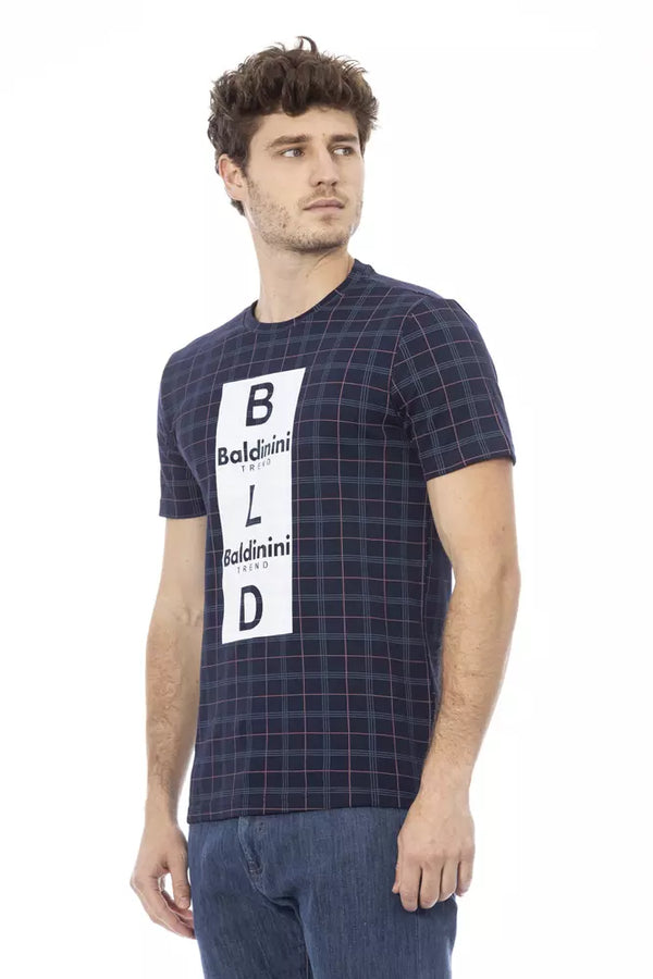 Elegantes blaues Baumwoll-T-Shirt mit vorderem Druck