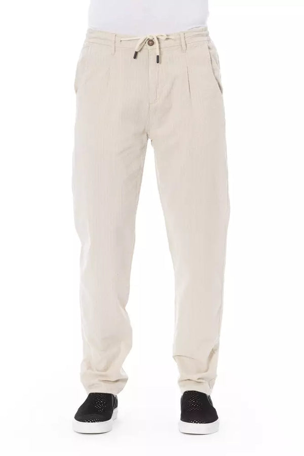 Pantalon chino en coton beige chic avec cordon