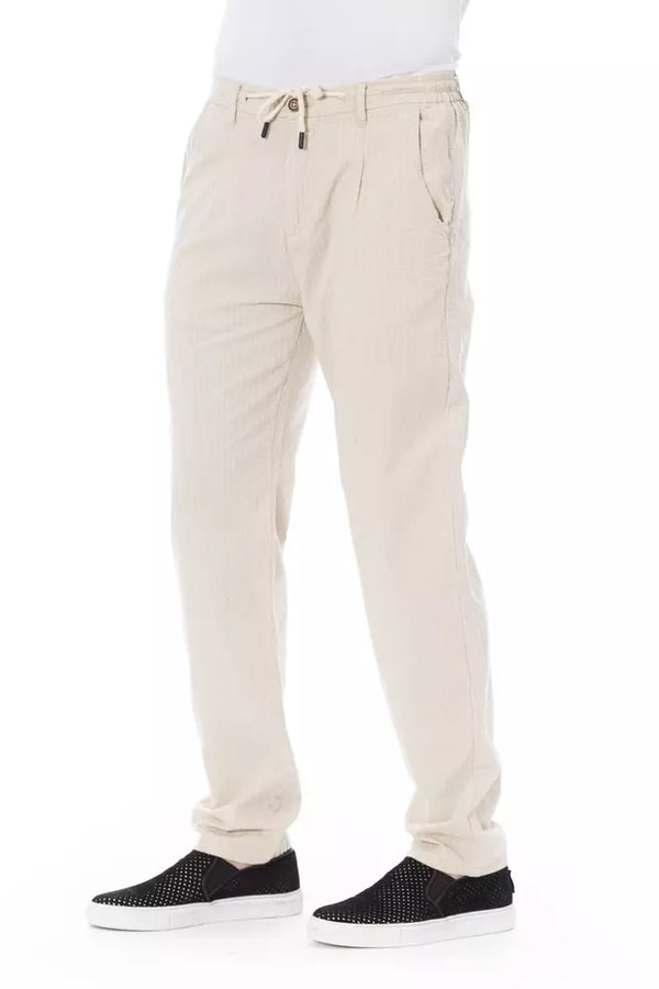 Chic Beige Baumwoll -Chino -Hosen mit Kordelmesser