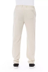 Chic Beige Baumwoll -Chino -Hosen mit Kordelmesser