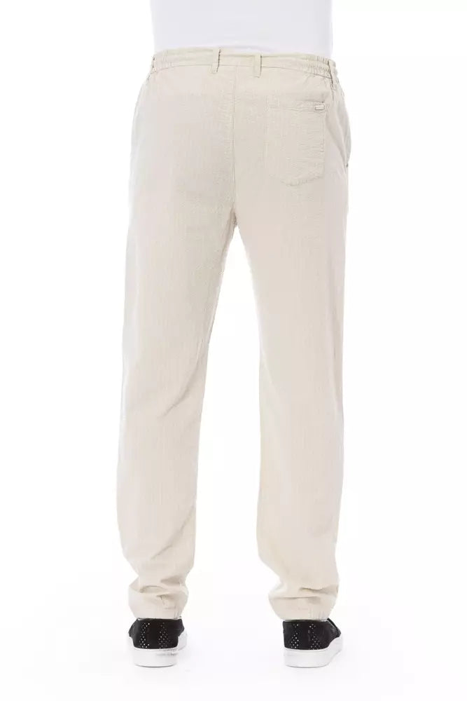 Pantalon chino en coton beige chic avec cordon