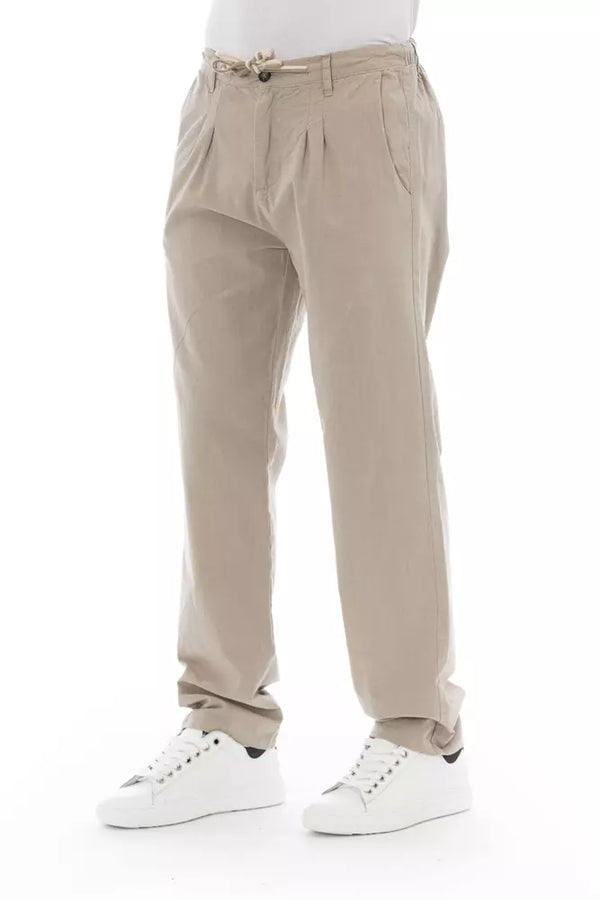 Beige Cotton Men Chino Trousers