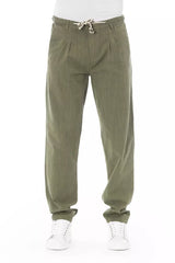 Eleganti pantaloni in chino di cotone in verde esercito