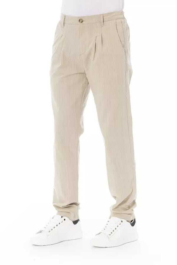 Beige Cotton Men Chino