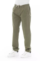 Eleganti pantaloni in chino di cotone in verde esercito