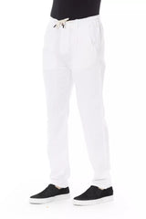 Elegantes pantalones de algodón blanco de algodón