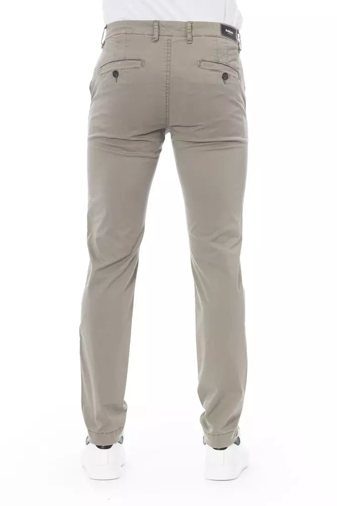 Beige Cotton Men Chino Trousers