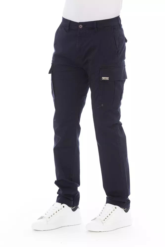 Blue Cotton Men Cargo Trouser