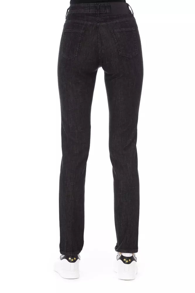 Chic Tricolor Accent Black Jeans