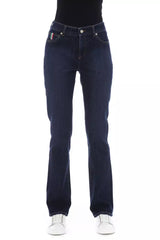 Chic Blue Cotton Blend Jeans με λεπτομέρειες Tricolor