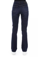 Jeans à mélange de coton bleu chic avec détail tricolor