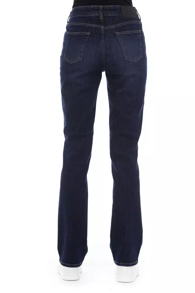 Chic Blue Cotton Blend Jeans με λεπτομέρειες Tricolor