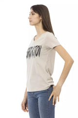 Elegante camiseta con cuello en V con elegante estampado frontal