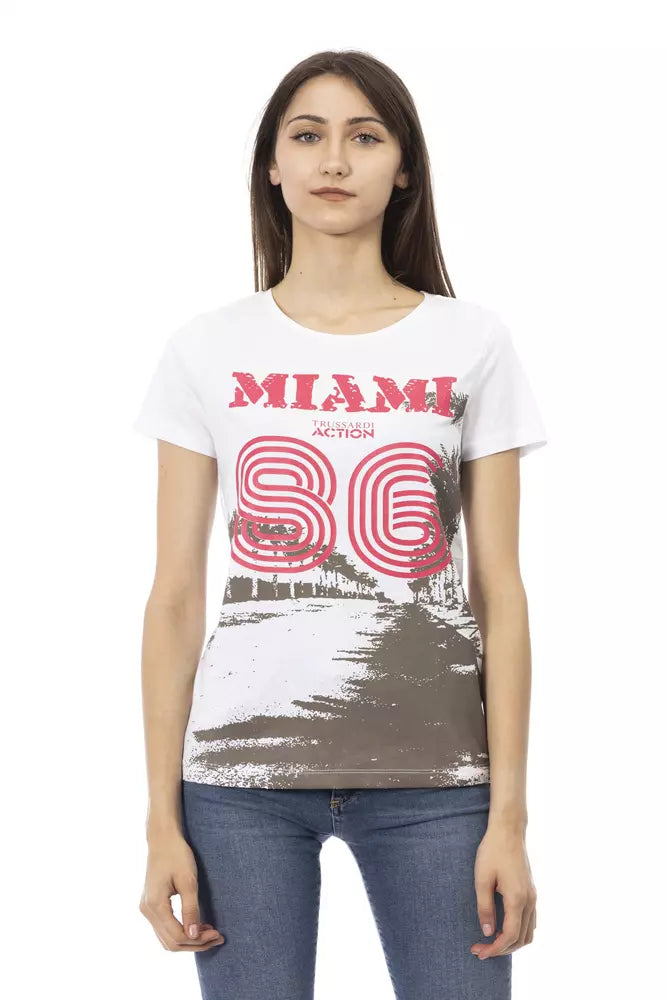 Chic White T -tee con elegante stampa frontale