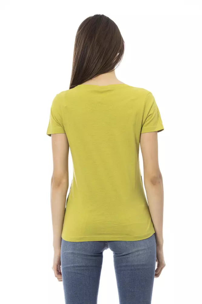 Chic Green Short Sleeve T -Shirt mit vorderem Druck