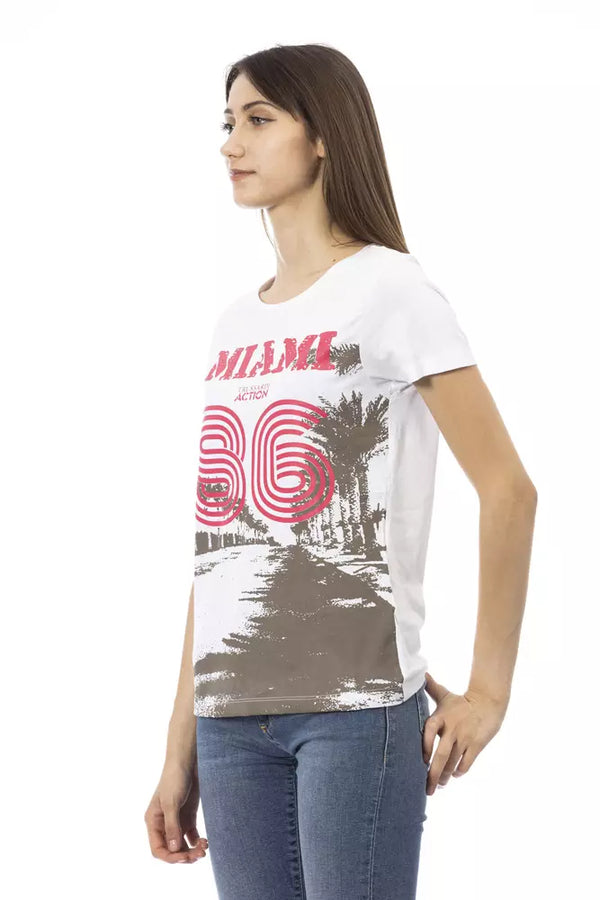 Chic White T -tee con elegante stampa frontale