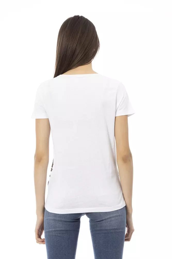 Chic White T -tee con elegante stampa frontale