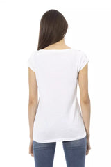 Chic White Cotton-Blend-T-Shirt mit mutigem Druck