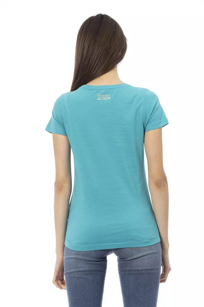 Elegante tee a collo tondo azzurro