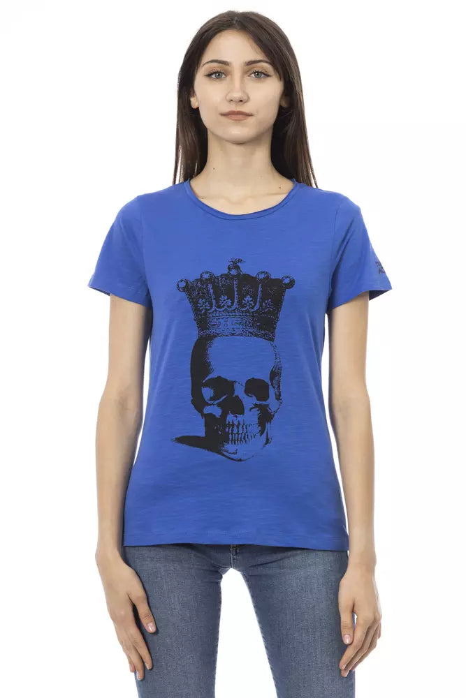 Elegante camiseta de algodón de manga corta azul