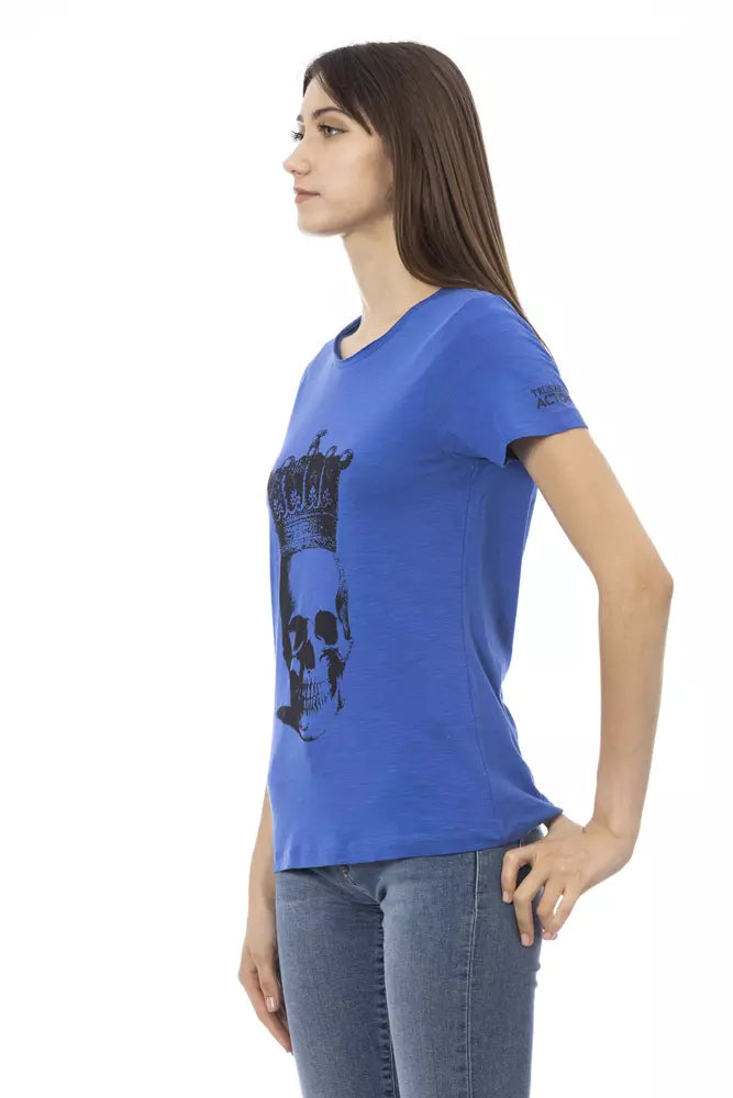 Elegante tee di miscela di cotone a maniche corte blu