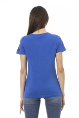 Elegante tee di miscela di cotone a maniche corte blu