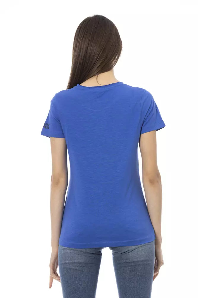 Elegante tee di miscela di cotone a maniche corte blu