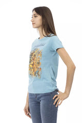 Chic hellblaues Kurzarm -T -Shirt mit Druck