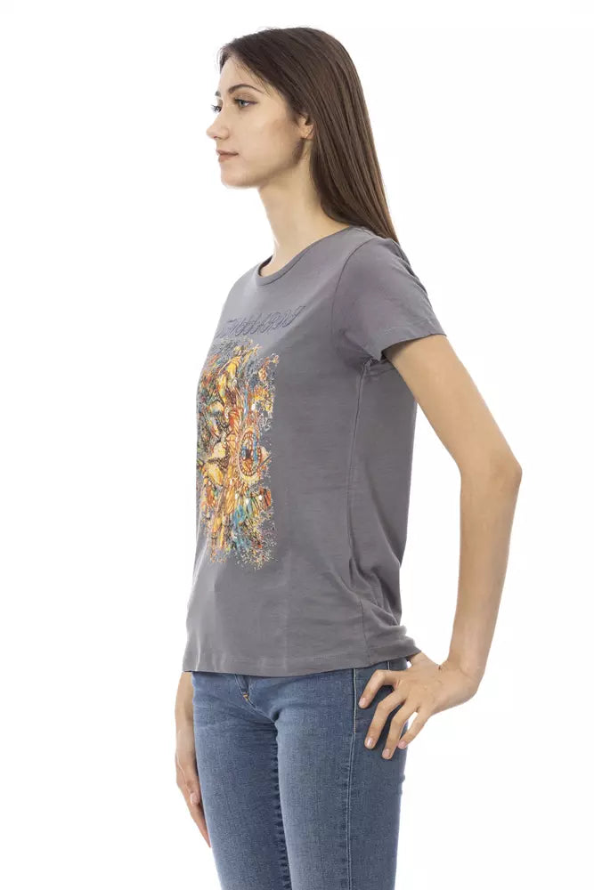 Elegantes graues Kurzarm -Chic -T -Shirt