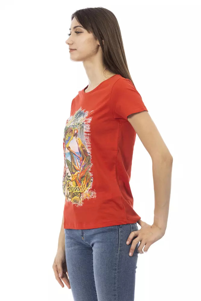 Camiseta de cuello redondo de manga corta roja radiante