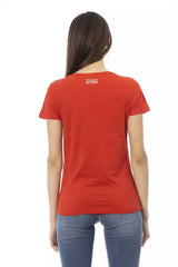 Camiseta de cuello redondo de manga corta roja radiante