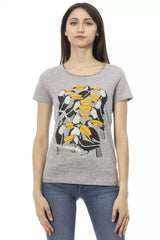 Chic Grey Baumwollmischung rundes Nacken -T -Shirt