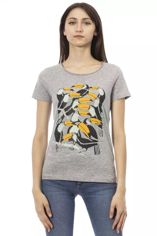 Chic Grey Baumwollmischung rundes Nacken -T -Shirt