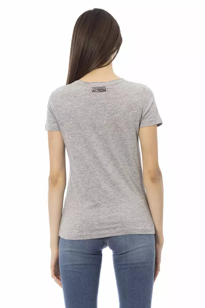 Chic Grey Cotton Blend Round Necy Tee