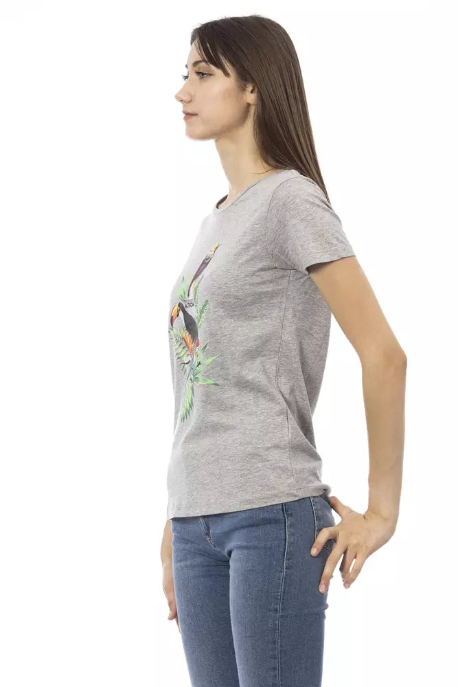 Chic Grey Short Sleeve Round Neck T -Shirt