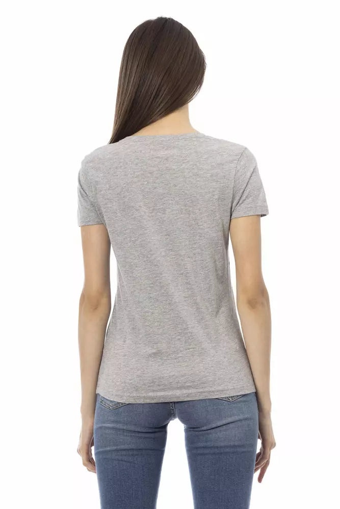 Chic Grey Short Sleeve Round Neck T -Shirt