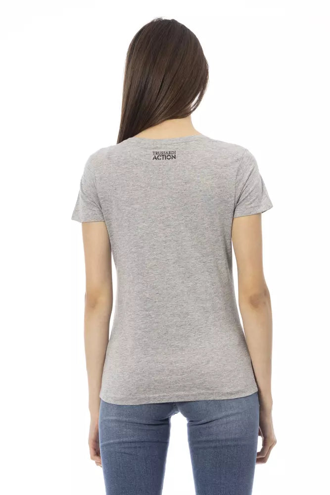 T-shirt à cou rond gris chic avec imprimé avant