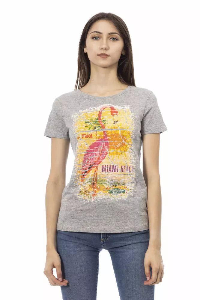 T-shirt de mélange de coton gris chic avec imprimé artistique